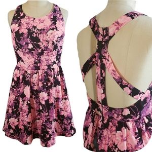 Vibrant Pink Floral Dress Tulle W/ Back Cutouts